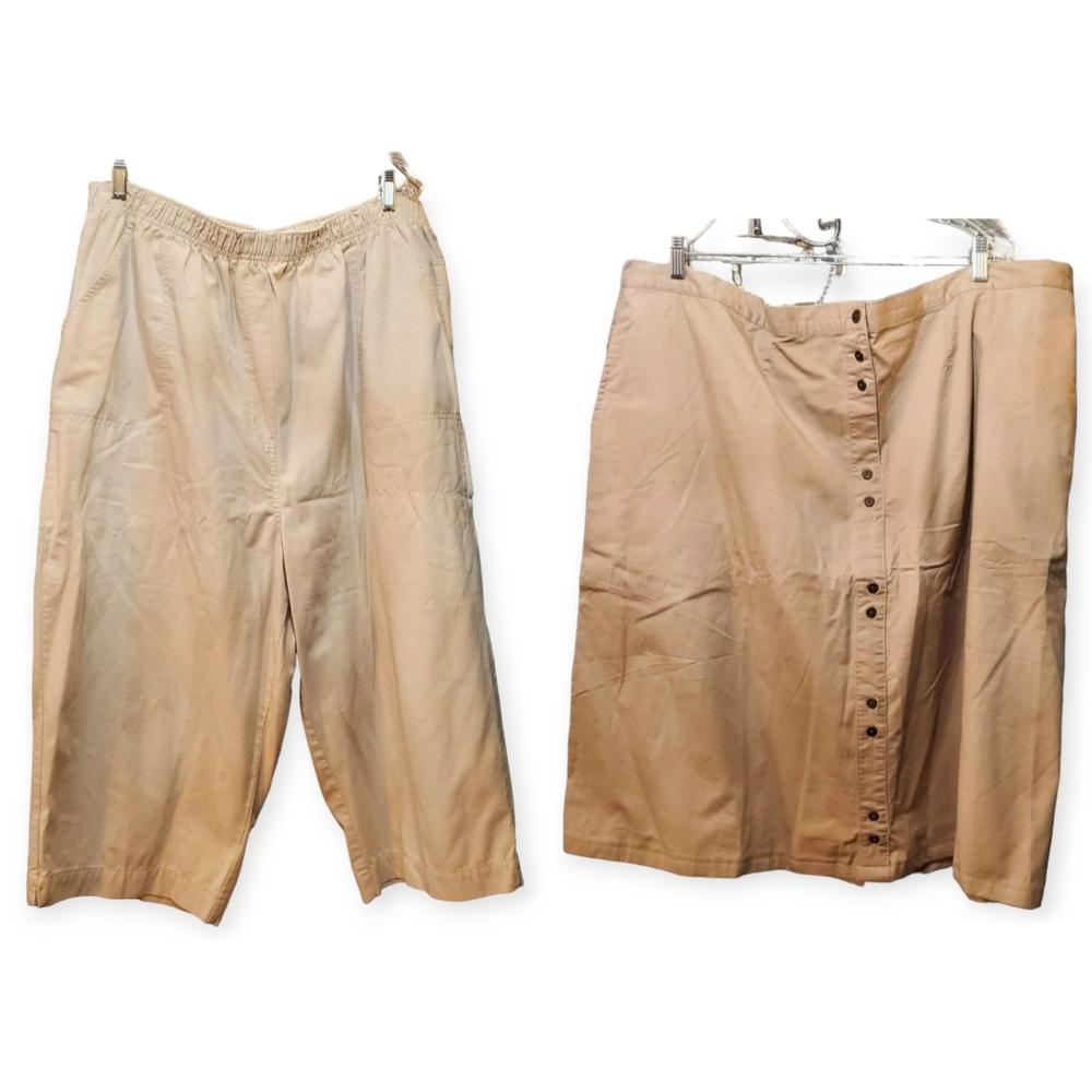 2 Plus Size Bundle/ Cotton Fashion Bug Skirt 30-32W / Falls Creek Pants 3X Beige